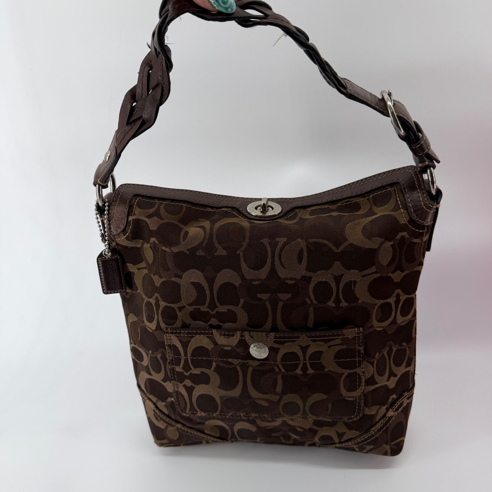 Coach Ergo Signature Brown Jacquard Braided Leather Hobo Bag 10991 chunky y2k